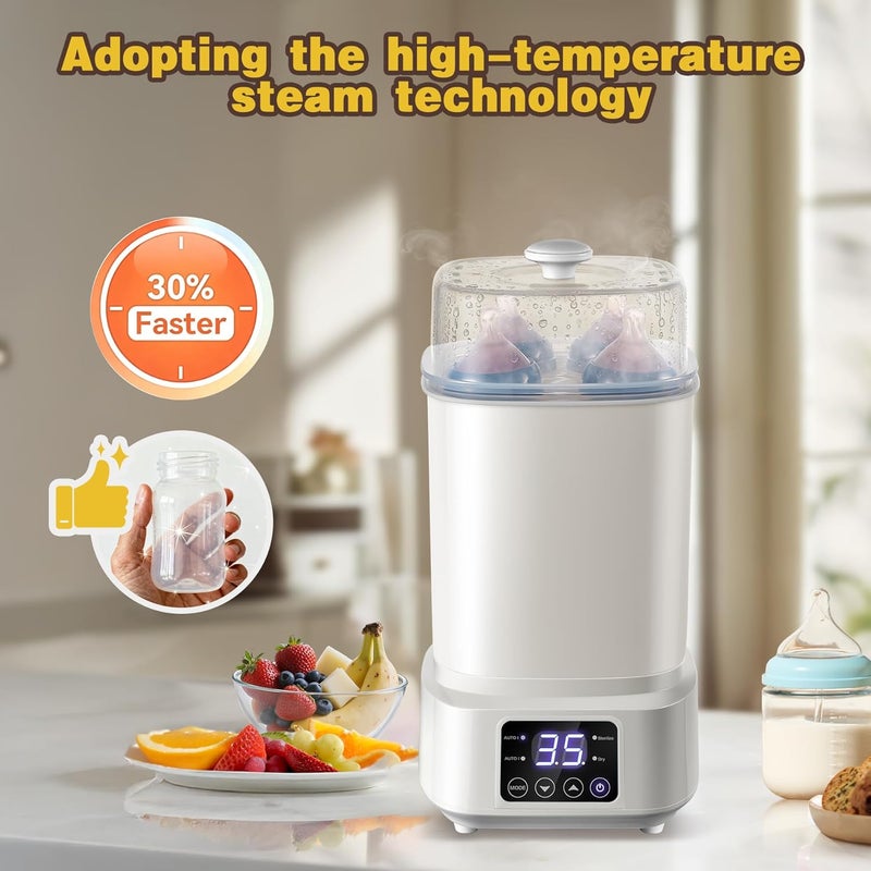 AMZBABYCHEF Baby Bottle Steamer and Dryer: 8 in 1 Compact Electric Steam - Portable for Travel and Home Use - for Baby Bottles Pacifiers Breast Pump Parts and Other Newborn Essentials BPA Free Auto Shut Off - Image 3